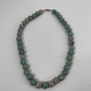 Handmade green beaded stone 20 inch necklace